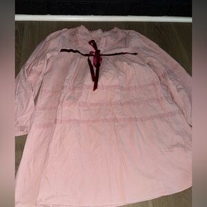 Pink Long Sleeve Tunic with Red Ribbon